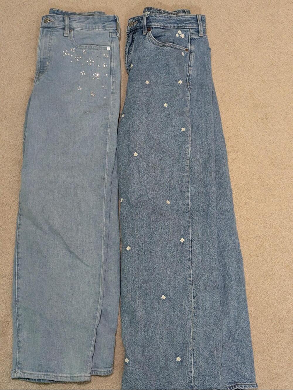 Lot Of 2 Women's Jeans Wide Leg High Rise Old Navy 33x30 Flowers & Sparkles